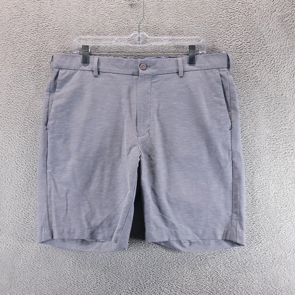 Peter Millar Shorts Mens 34 Gray Surge Linen Blend Chino Tailored Fit Stretch 9"
